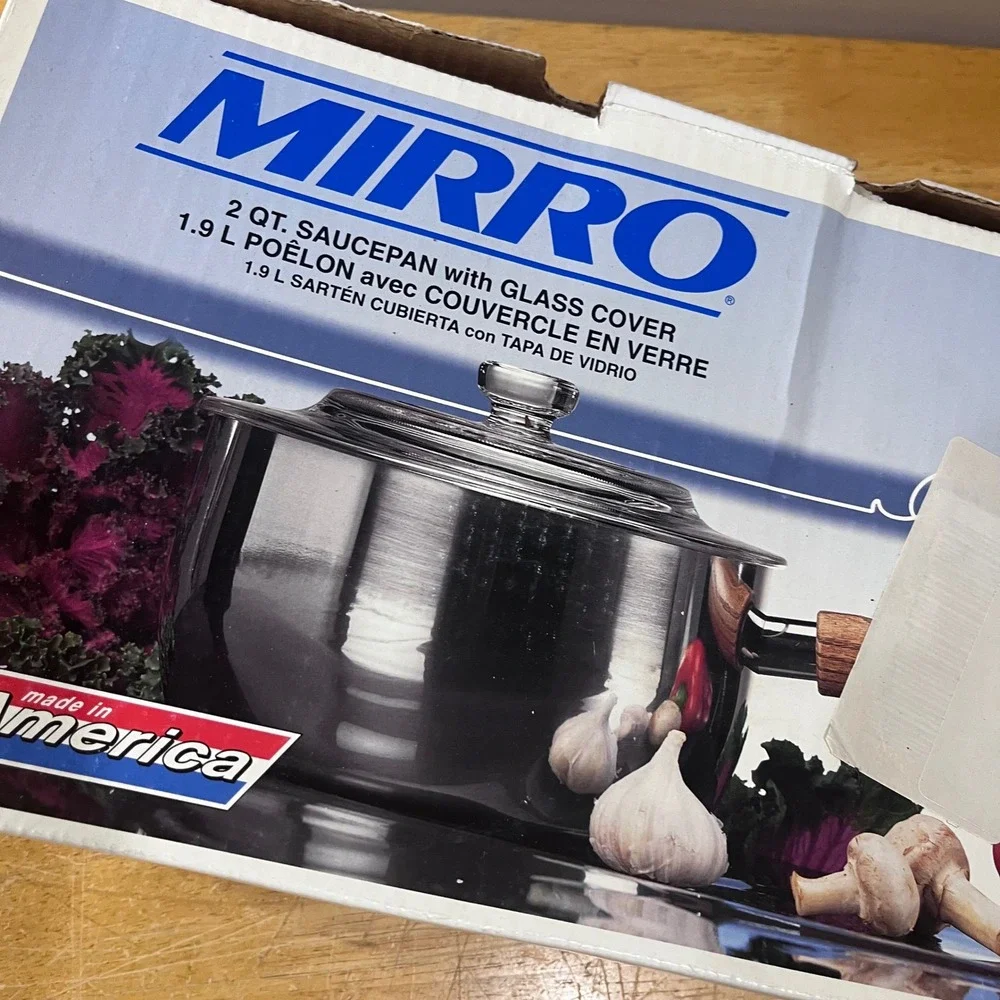 Vtg Mirro Insight 2 Qt Saucepan Wood Handle Glass Lid Nonstick Made in USA 30024